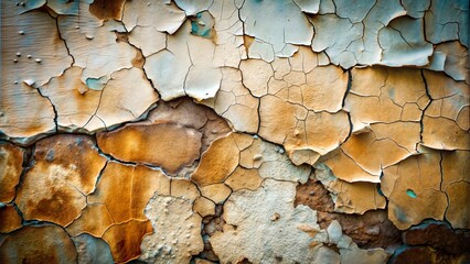 Textured background of peeling paint with rusty and cracked layers in warm tones