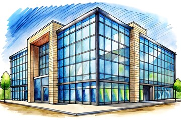 Fototapeta premium Modern Office Building Stylish Design Glass Facade Contemporary Architecture Urban Environment