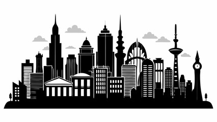 City land scape silhouette. skyline cily design. Downtown with high skyscrapers. Urban life and buildings architecture vector illustration