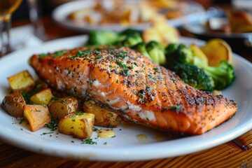 Close-up of a grilled salmon fillet. Perfect for showcasing healthy and delicious food.