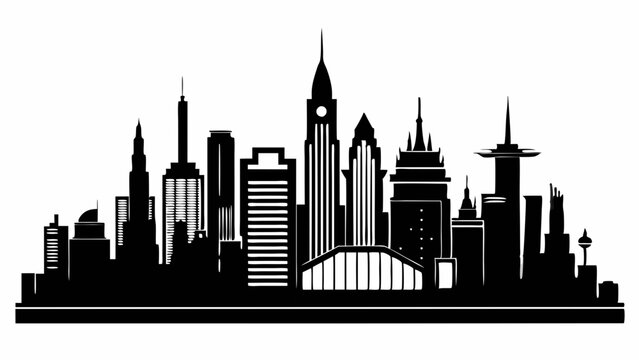 recommend clip art: City land scape silhouette. skyline cily design. Downtown with high skyscrapers. Urban life and buildings architecture vector illustration