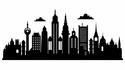 City land scape silhouette. skyline cily design. Downtown with high skyscrapers. Urban life and buildings architecture vector illustration