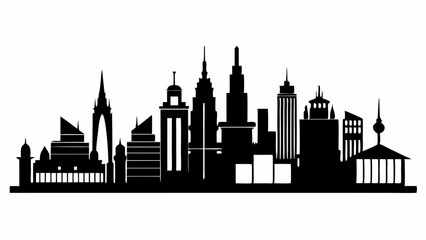 City land scape silhouette. skyline cily design. Downtown with high skyscrapers. Urban life and buildings architecture vector illustration