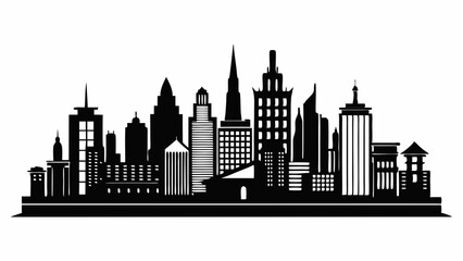 City land scape silhouette. skyline cily design. Downtown with high skyscrapers. Urban life and buildings architecture vector illustration