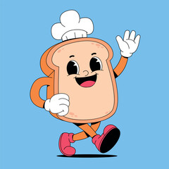 Walking slice of bread retro cartoon mascot