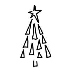 Simple Black and White Christmas Tree Doodle Illustration