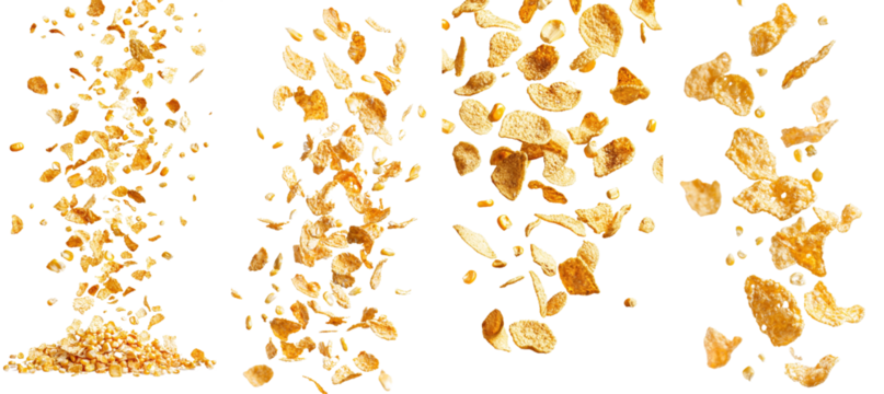 Isolated cornflakes on white background, full depth of field