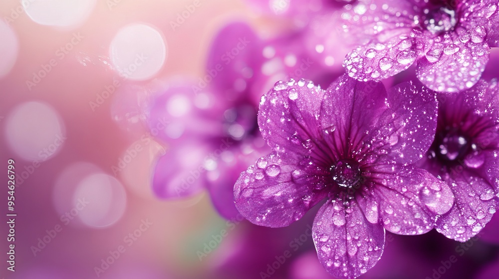 Canvas Prints A delicate background featuring purple flowers adorned with dew drops.