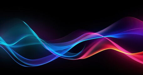 Naklejka premium A vibrant abstract design featuring flowing waves of blue, pink, and purple against a black background, evoking a sense of motion.