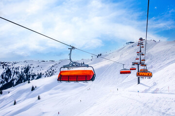 Chair ski lift in Saalbach Hinterglemm, Austria