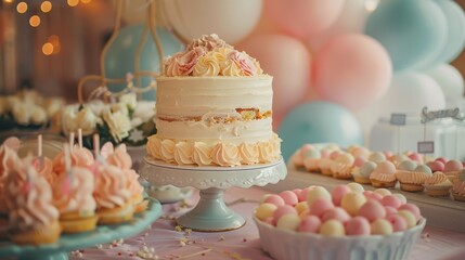 Baby Shower: A delightful gathering of family and friends in a pastel-themed room, where the mom-to-be opens gifts amid baby decor, and guests enjoy games and sweet treats.