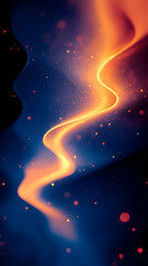 Abstract orange and blue wave with glowing particles.