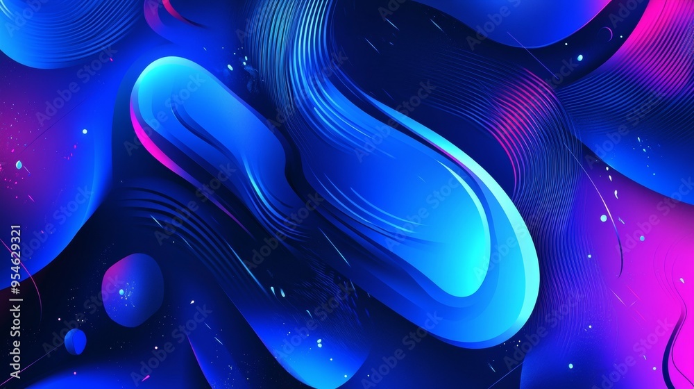 Poster Colorful geometric background. Blue elements with fluid gradient. Dynamic shapes composition