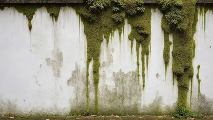 Obraz premium old white wall with moss as background