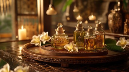 Scented Oils and Flowers in Spa Setting