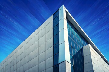 Modern Architectural Design Innovative Glass Facade Industrial Building Bright Sky