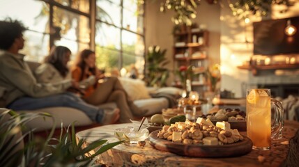 Housewarming Party: A laid-back event in a newly moved-into house, with friends and family exploring the rooms, bringing gifts, and enjoying finger foods and drinks.
