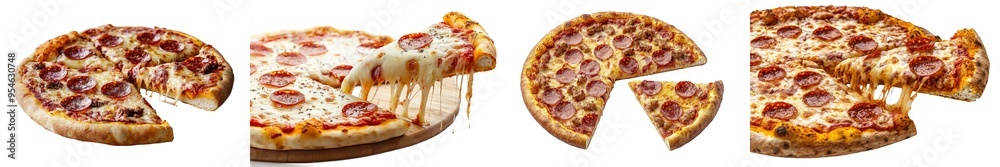 Poster isolated pepperoni pizza on a white background with full depth of field