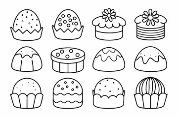 Cake icon set. happy anniversary cake symbol in outlined style