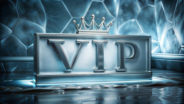 Elegant Silver VIP Sign with Crown in Abstract Metallic Environment
