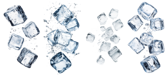 Full depth of field on a falling ice cube, isolated on a white background