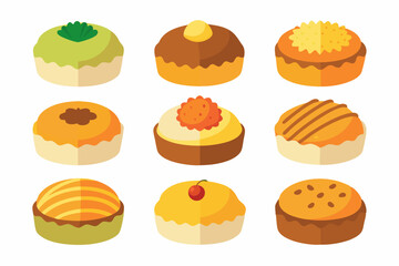 Cake icon set. happy anniversary cake symbol in outlined style
