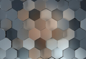 Grey and gradient glossy hexagons background pattern. Abstract hexagonal texture. 3D rendering