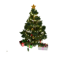Decorated Christmas tree with baubles for new year , 3d render