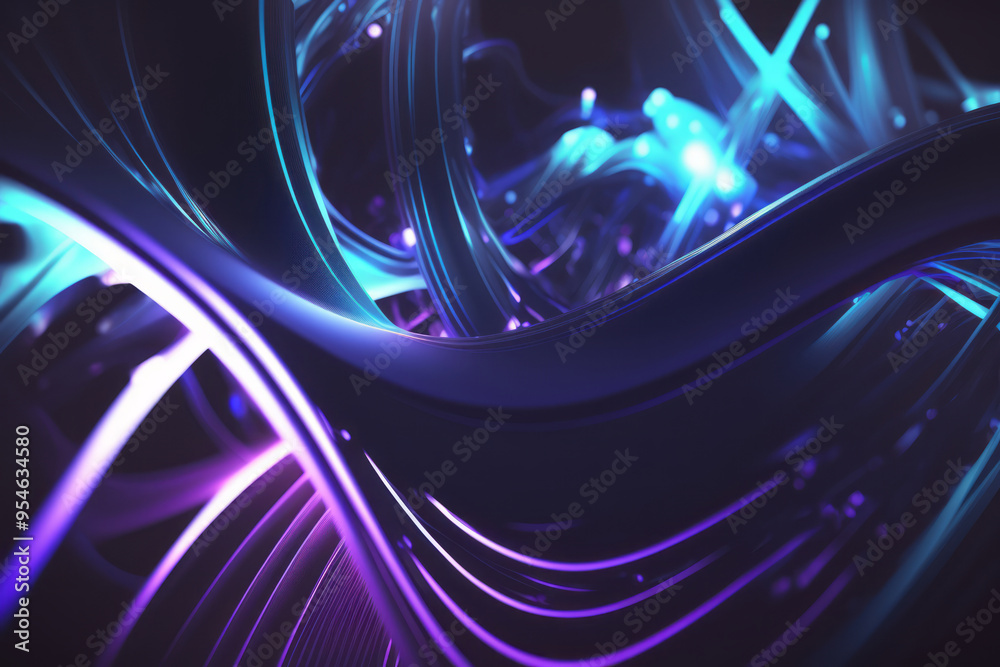 Poster purple and blue glossy wallpaper with abstract shapes. glowing wavy texture. background with curvy o