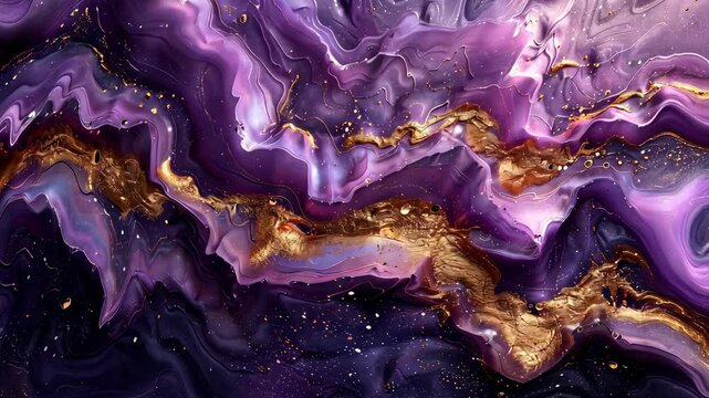 Abstract purple and gold marbled texture with fluid patterns, luxurious elegance concept