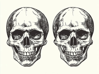 Hand Drawn Of Human Skull Vector illustration On White Background