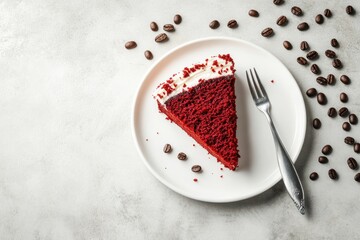 Red Velvet Cake Slice with Coffee Beans