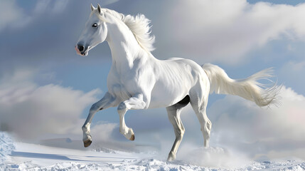Majestic white horse galloping