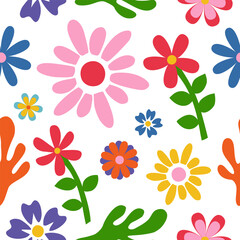 Obraz premium flower floral seamless repeat pattern. this is a colorful flower vector illustration. Design for decorative, wallpaper, shirts, clothing, tablecloths, blankets, wrapping, texture, textile, fabric 