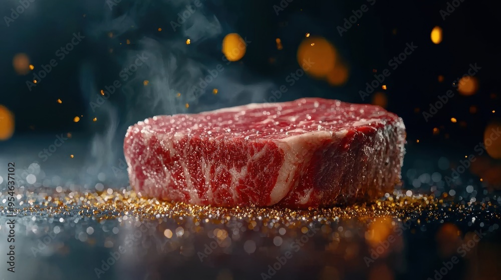 Wall mural A5 Wagyu steak, intricate marbling, gourmet cuisine, realistic photograph,