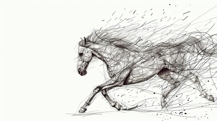 Fototapeta premium Beautiful silhouette of a horse on a white background. a galloping horse. Artistic image. Copy space