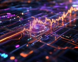 Fototapeta premium Futuristic digital network with glowing lines and charts, representing technology, data analysis, and modern communication.