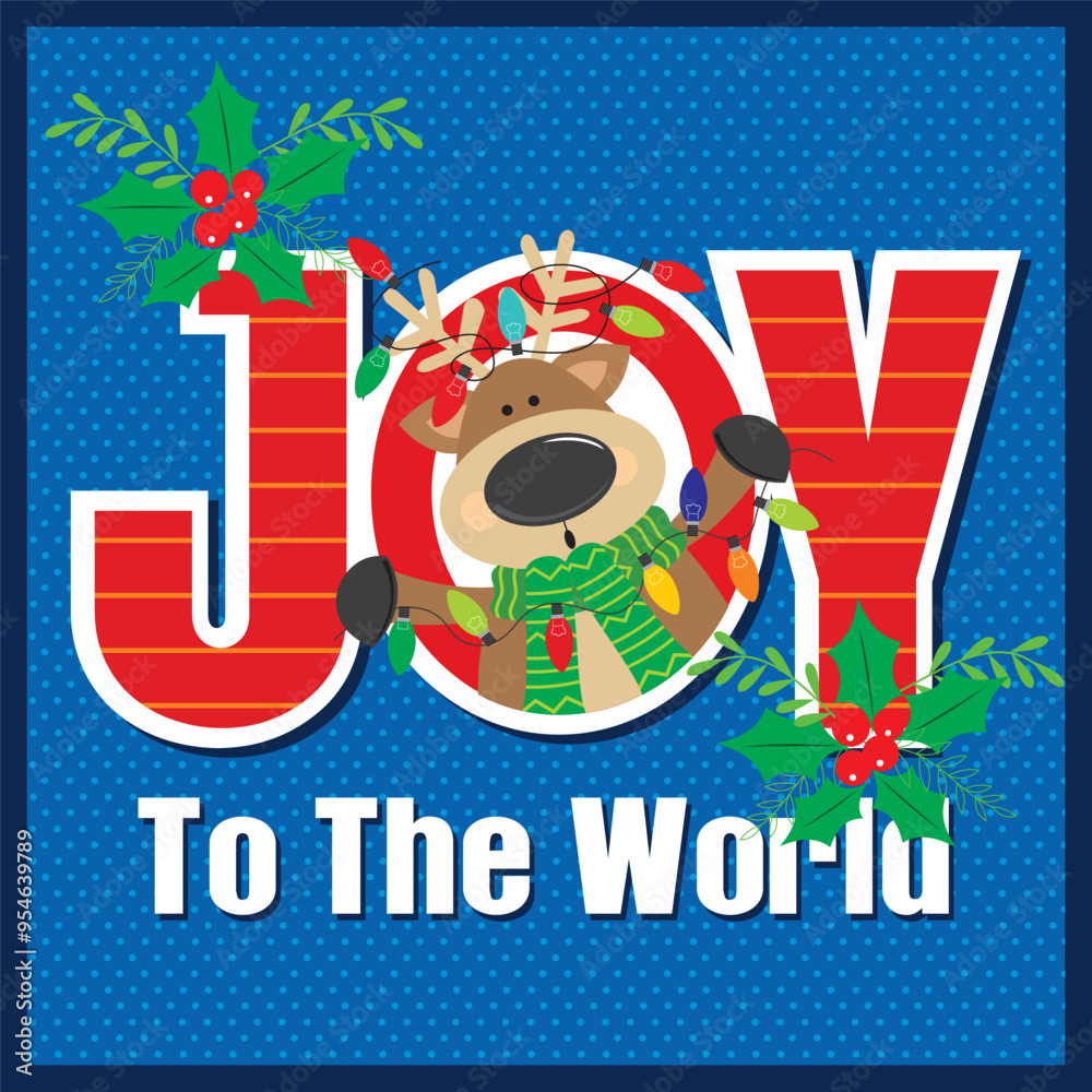 Canvas Prints christmas card design with cute reindeer and joy to the world