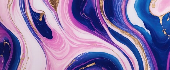 Beautiful Pink and Navy Blue colors Flowing Elegant Acrylic Pour Wallpaper. Paint texture with Gold Glitter