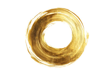 Gold foil brush stroke circle frame isolated on white background