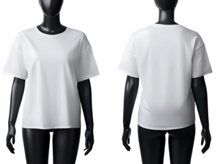 Front and back of a female mannequin wearing an big size plain white short-sleeved t-shirt, mock-up