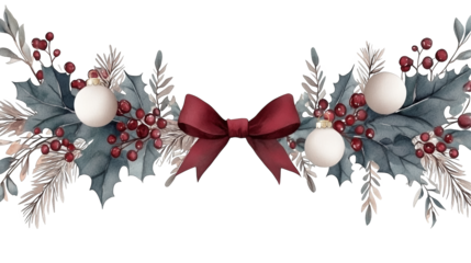 A festive floral arrangement featuring winter leaves, berries, and ornaments, perfect for holiday decorations and seasonal celebrations.