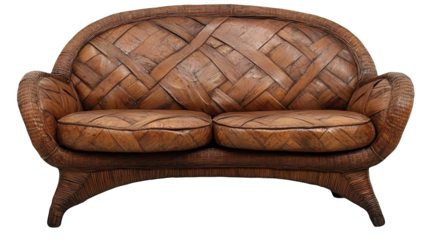 Elegant woven leather sofa with a vintage design, perfect for modern and rustic interiors.