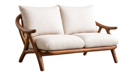 Stylish wooden sofa with soft cushions, perfect for modern living spaces, combining comfort and elegance for any interior design.