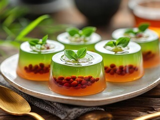 Green tea jelly with red bean filling, Jelly dessert, unique and flavorful