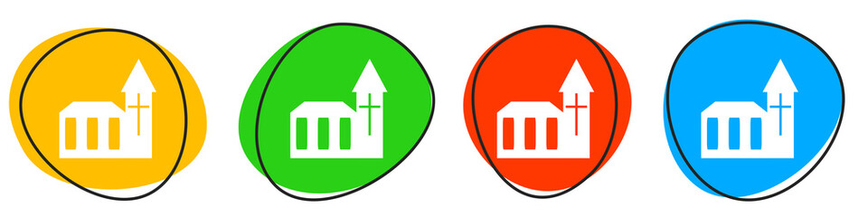 4 bunte Icons: Kirche - Button Banner