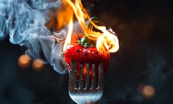 Fiery Red Pepper on a Fork