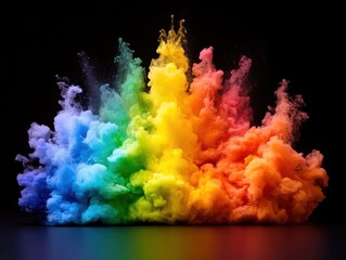 A vibrant explosion of colorful smoke showcasing a rainbow palette, perfect for artistic and creative backgrounds.
