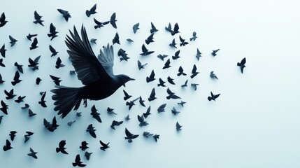 A flock of birds taking flight, with a flurry of feathers and a powerful sound.