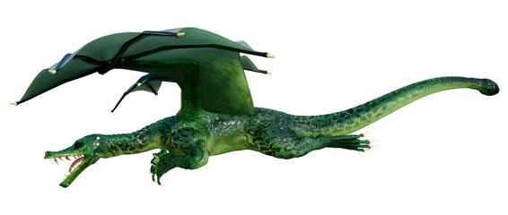 3D Rendering Fairy Tale Dragon on White